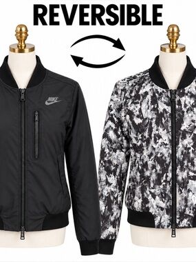 Nike Reversible Bonded Bomber Jacket Black Print Cropped Women’s XS